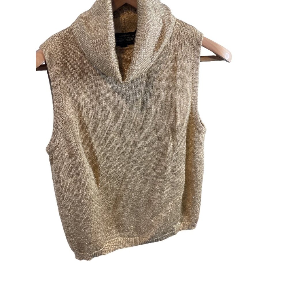 Vintage 90s Jeanne Pierre Metallic Gold Lambswool Blend Sleeveless Sweater Sz L